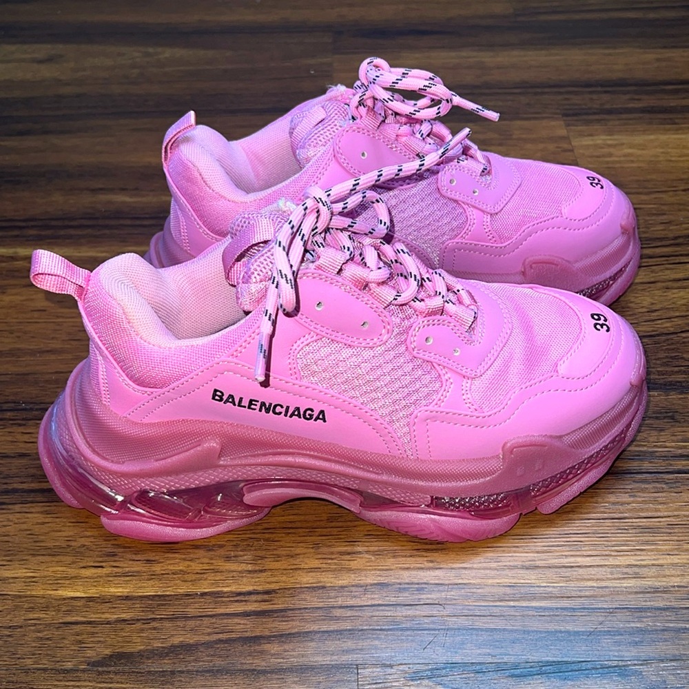 Balenciaga Pink Leather Mesh Triple S Chunky Sneakers 39